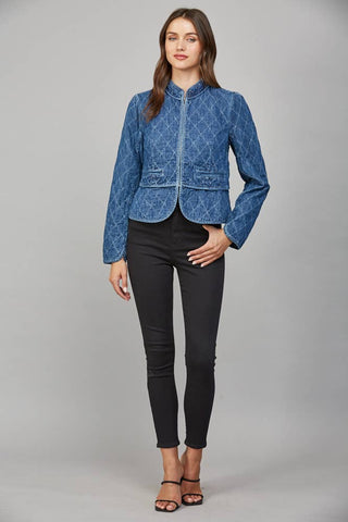Marie ZIP - UP FRONT CLOSURE QUILTED DENIM JACKET - The Funky Zebras Clear Lake