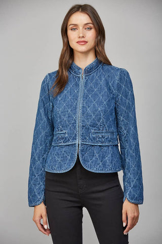 Marie ZIP - UP FRONT CLOSURE QUILTED DENIM JACKET - The Funky Zebras Clear Lake
