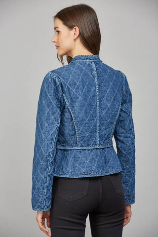 Marie ZIP - UP FRONT CLOSURE QUILTED DENIM JACKET - The Funky Zebras Clear Lake