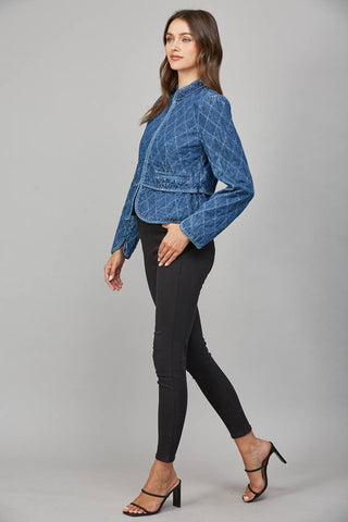Marie ZIP - UP FRONT CLOSURE QUILTED DENIM JACKET - The Funky Zebras Clear Lake