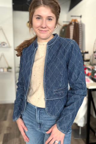 Marie ZIP - UP FRONT CLOSURE QUILTED DENIM JACKET - The Funky Zebras Clear Lake