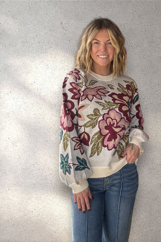 Mariel Cream Bold Floral Sweater - Just Dani Boutique + Color Studio