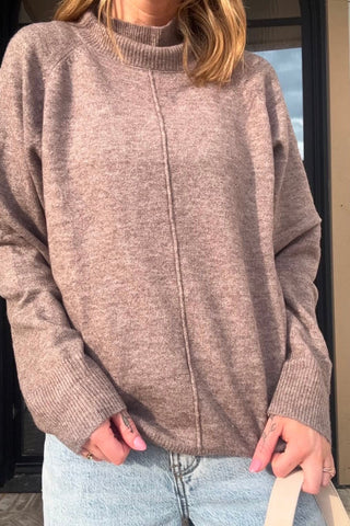 Mariela Mocha Center Seam Rolled Sweater - Just Dani Boutique + Color Studio