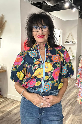 Marina Puff Sleeve Floral Top - The Funky Zebras Clear Lake