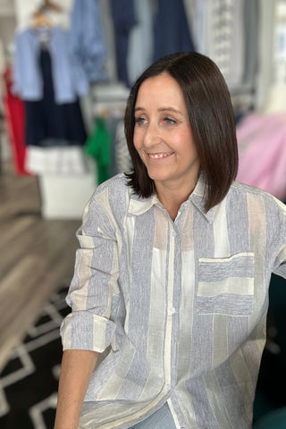 Marissa Mixed Stripe Button Up Top - The Funky Zebras Clear Lake