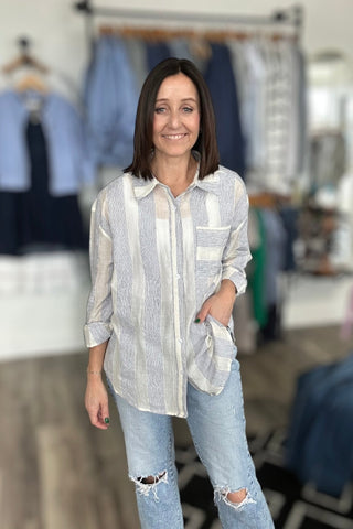 Marissa Mixed Stripe Button Up Top - The Funky Zebras Clear Lake
