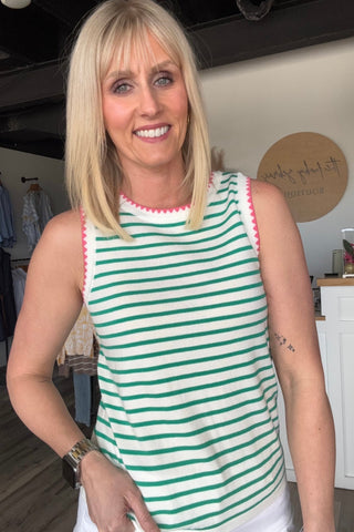 Marjorie Green Sleeveless Striped Sweater Tank - The Funky Zebras Clear Lake