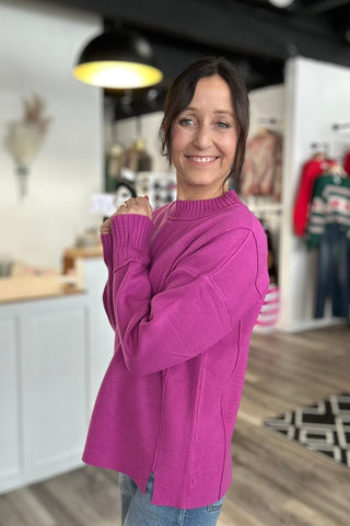 Marley Magenta Mock Neck Sweater - The Funky Zebras Clear Lake
