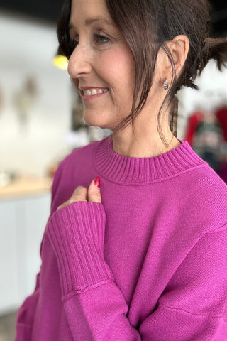 Marley Magenta Mock Neck Sweater - The Funky Zebras Clear Lake