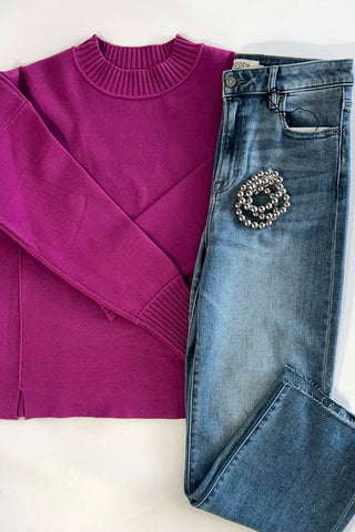 Marley Magenta Mock Neck Sweater - The Funky Zebras Clear Lake