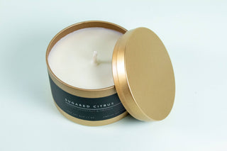 Matte Gold Travel Tin Soy Candle - The Funky Zebras Clear Lake