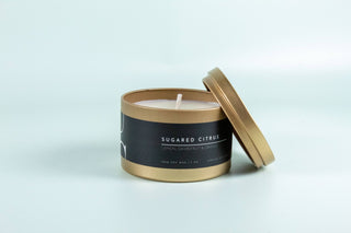 Matte Gold Travel Tin Soy Candle - The Funky Zebras Clear Lake