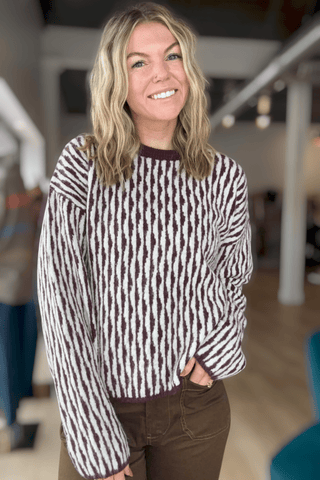 Meggie Fig Abstract Striped Crew Sweater - Just Dani Boutique + Color Studio
