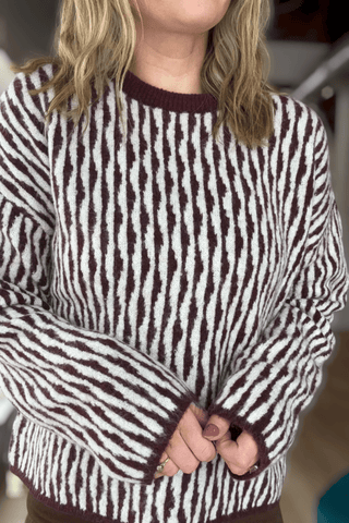 Meggie Fig Abstract Striped Crew Sweater - Just Dani Boutique + Color Studio