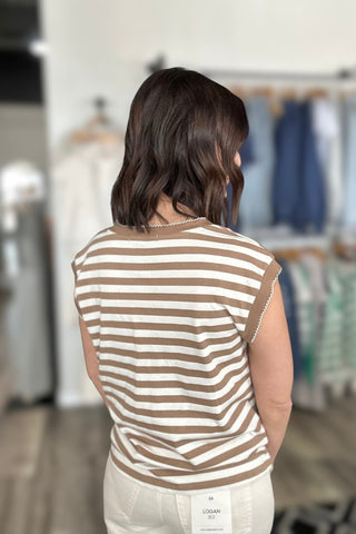 Melody Taupe Split Neck Picot Stitch Top - The Funky Zebras Clear Lake