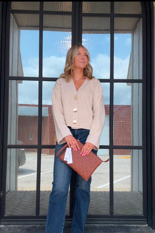 Michaela Oatmeal Button Down Knit Cardigan - Just Dani Boutique + Color Studio