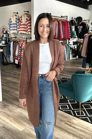 Mila Long Brown Knit Cardigan - The Funky Zebras Clear Lake