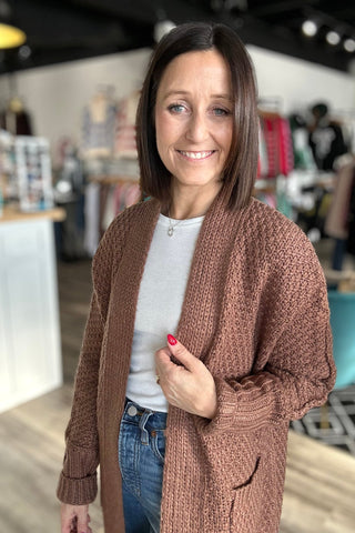 Mila Long Brown Knit Cardigan - The Funky Zebras Clear Lake