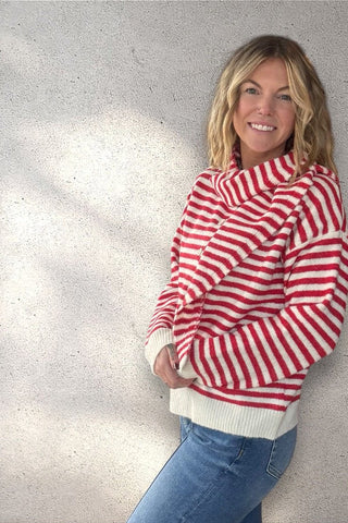 Mira Red Stripe Sweater with Scarf - Just Dani Boutique + Color Studio