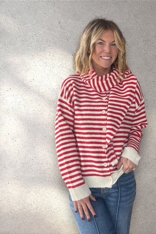 Mira Red Stripe Sweater with Scarf - Just Dani Boutique + Color Studio