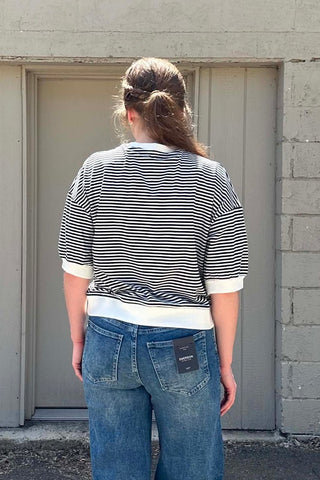 Mishel Striped Contrast Ribbed Elbow Sleeve Top - Just Dani Boutique + Color Studio