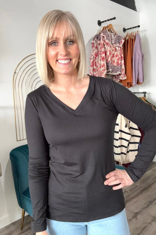 Natalie Microfiber V-Neck Long Sleeve - Just Dani Boutique + Color Studio