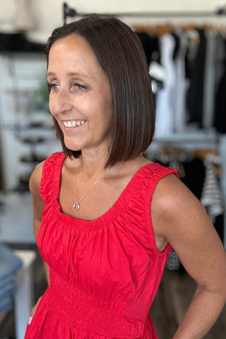 Natalie Red Poplin A-Line Midi Dresss - Just Dani Boutique + Color Studio