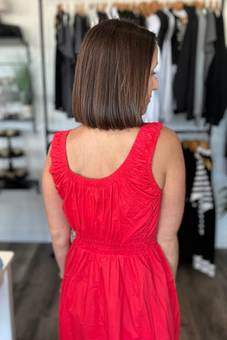 Natalie Red Poplin A-Line Midi Dresss - Just Dani Boutique + Color Studio