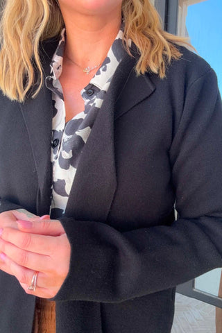 Neveah Luxe Black Notch Cardigan - Just Dani Boutique + Color Studio