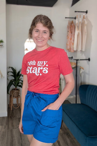 Oh My Stars Bold | Short Sleeve Graphic Tee | Patriotic - The Funky Zebras Clear Lake