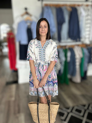 Paisley V - Neck Print Dolman Dress - The Funky Zebras Clear Lake