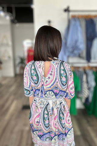 Paisley V - Neck Print Dolman Dress - The Funky Zebras Clear Lake