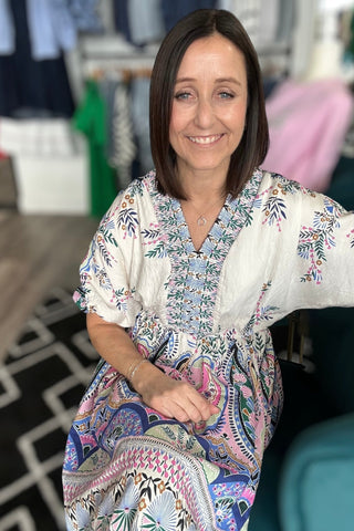 Paisley V - Neck Print Dolman Dress - The Funky Zebras Clear Lake
