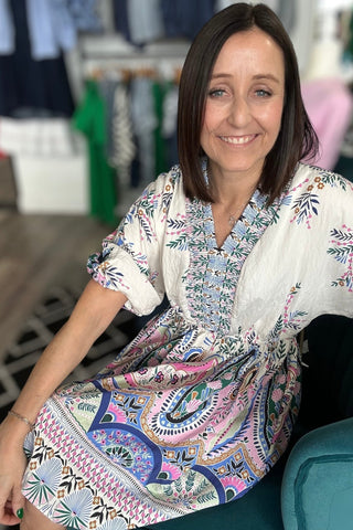 Paisley V - Neck Print Dolman Dress - The Funky Zebras Clear Lake