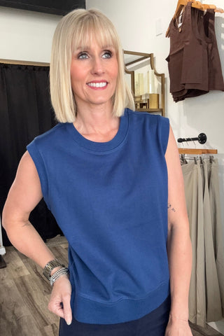 Pauly Navy Crew Sleeveless Top - Just Dani Boutique + Color Studio