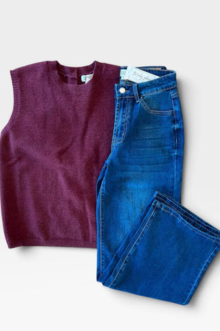 Penelope Maroon Sleeveless Sweater - Just Dani Boutique + Color Studio