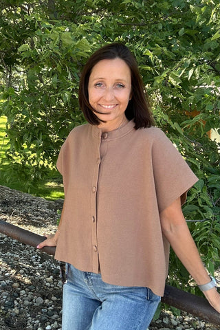 Rachel Camel Button Down Cap Sleeve Sweater - Just Dani Boutique + Color Studio