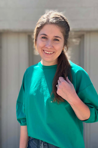 Radley Green Three Quarter Sleeve Color Stitch Top - Just Dani Boutique + Color Studio