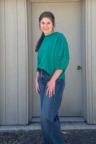 Radley Green Three Quarter Sleeve Color Stitch Top - Just Dani Boutique + Color Studio