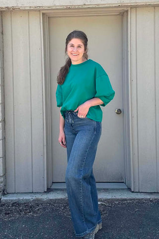 Radley Green Three Quarter Sleeve Color Stitch Top - Just Dani Boutique + Color Studio