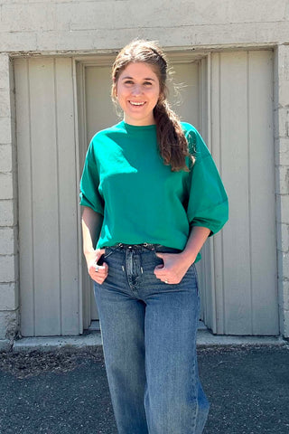 Radley Green Three Quarter Sleeve Color Stitch Top - Just Dani Boutique + Color Studio