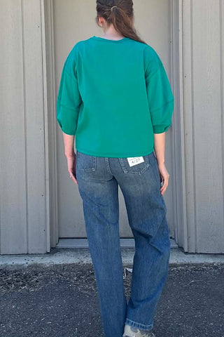 Radley Green Three Quarter Sleeve Color Stitch Top - Just Dani Boutique + Color Studio