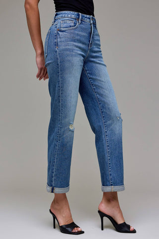 Rayna Dark Wash Cuffed High Rise Classic Straight Jeans - The Funky Zebras Clear Lake
