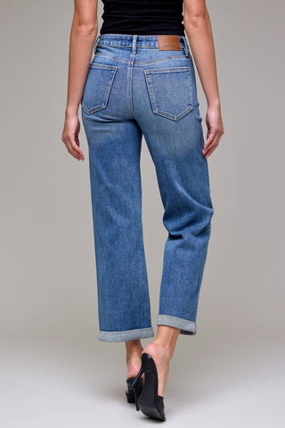 Rayna Dark Wash Cuffed High Rise Classic Straight Jeans - The Funky Zebras Clear Lake