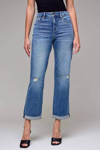 Rayna Dark Wash Cuffed High Rise Classic Straight Jeans - The Funky Zebras Clear Lake