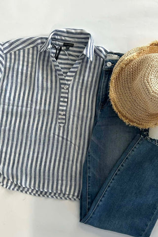 Reagan Dusty Blue Striped Cap Sleeve Top - The Funky Zebras Clear Lake