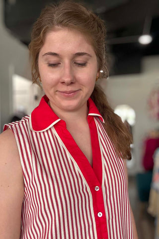 Regan Red & Off White Striped Collared Dress - Just Dani Boutique + Color Studio