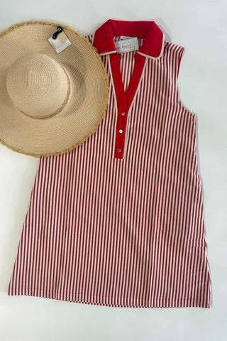 Regan Red & Off White Striped Collared Dress - Just Dani Boutique + Color Studio