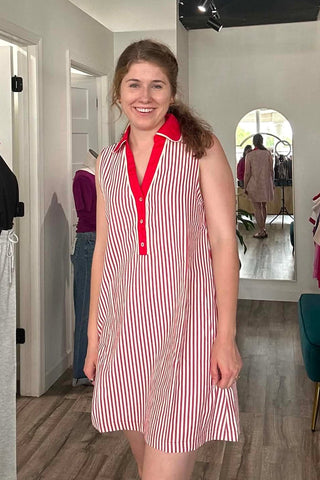 Regan Red & Off White Striped Collared Dress - Just Dani Boutique + Color Studio