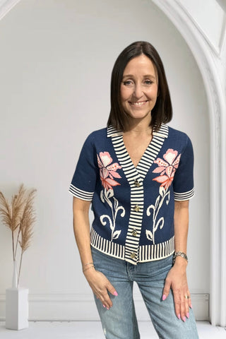 Renee V - Neck Navy Floral Sweafer - The Funky Zebras Clear Lake